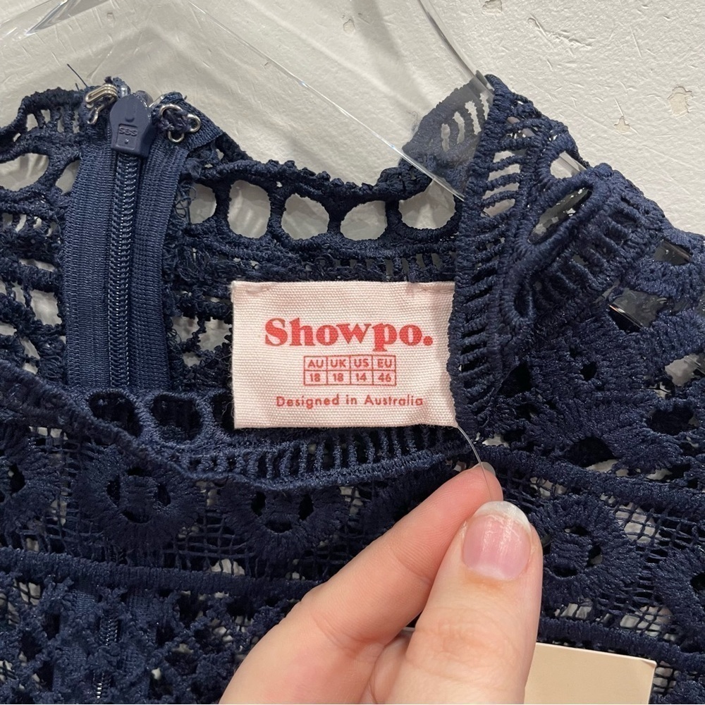 Showpo Hidden Figures Mini Dress in Navy Lace Women’s 14 A-Line High Neck - Picture 11 of 16